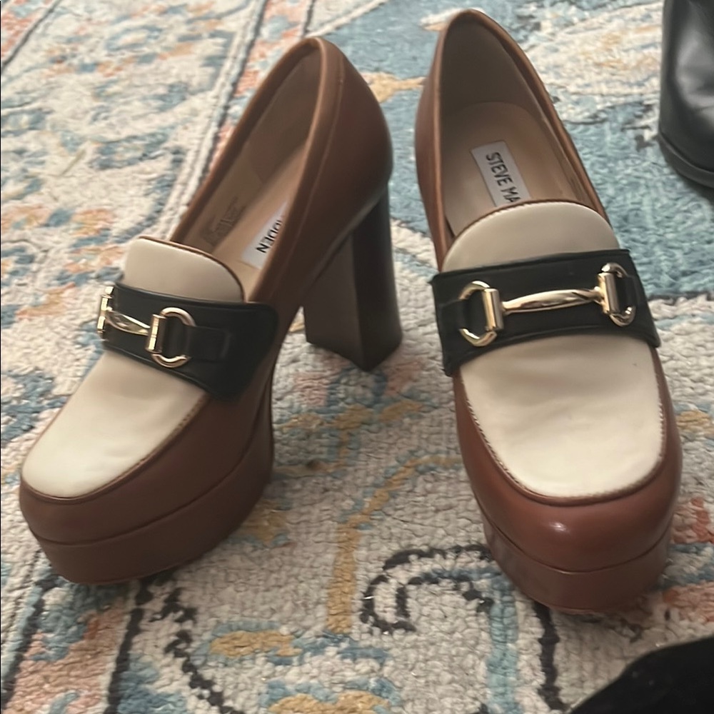 Steve Madden Brown and Cream Platform Loafers